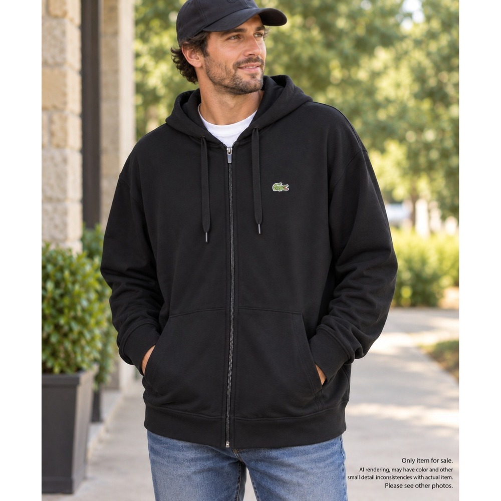 Lacoste XXL Sport Full Zip Hoodie Black Logo Sweatshirt SH6331 Preppy Sportswear